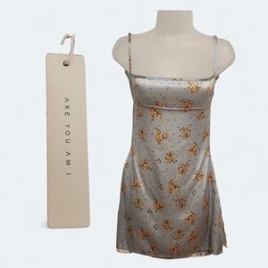 ARE YOU AM I Seraph Slip Dress M 100% Silk Light Blue Floral NWT Y2K Coquette